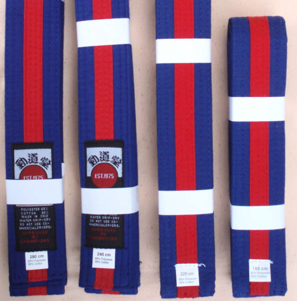 Blue Belts with Red Stripe.